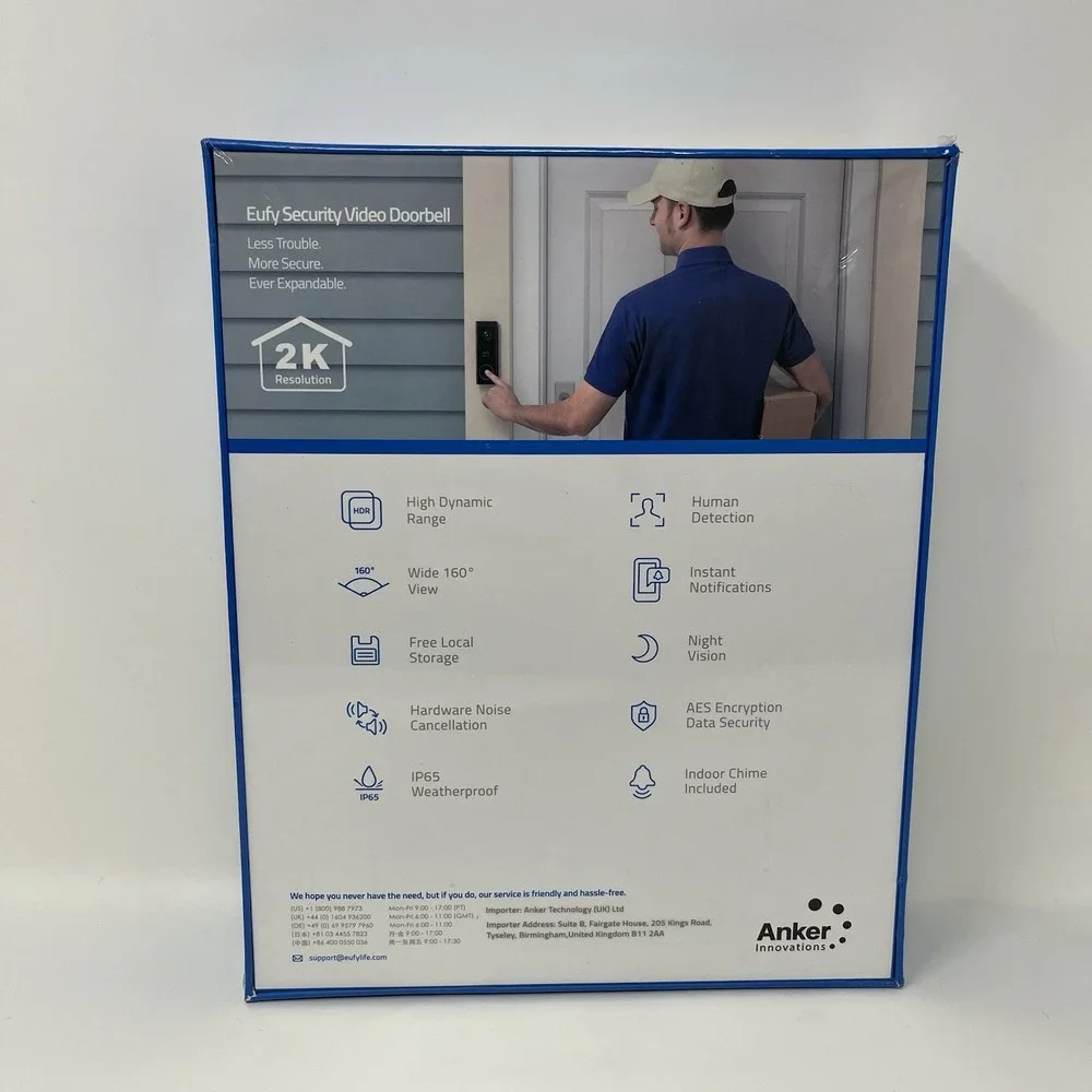 eufy Security Video Doorbell 2K Wired T8200 Black New Sealed - Box Wear